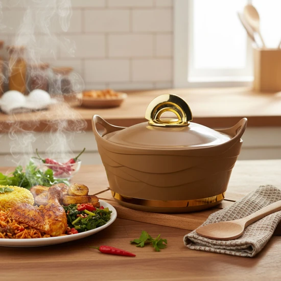 Majestic Insulated Hot Pot with Stainless Steel Lid & Bowl – 1.5L (1500ml), Brown