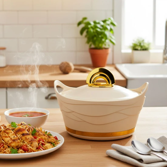 Majestic Insulated Hot Pot with Stainless Steel Lid & Bowl – 1.5L (1500ml), Cream