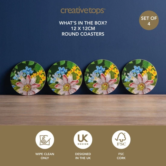Creative Tops Floral Pack of 4 Premium Round Coasters