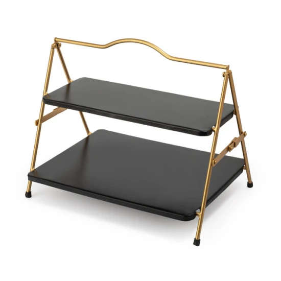 Artesà 2 Tier Gold and Black Metal Serving Stand, 39.3 x 26cm
