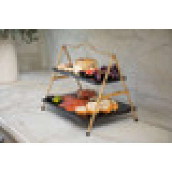 Artesà 2 Tier Gold and Black Metal Serving Stand, 39.3 x 26cm