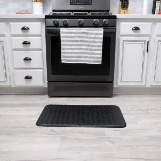 Kittrich Stephan Roberts Anti-Fatigue Kitchen Faux Leather Non-Skid Cushioned Comfort Mat, 18" x 30", Diamond Black