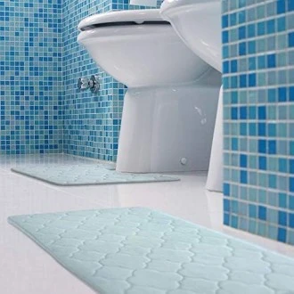 Kittrich Stephan Roberts Embroidered Memory Foam Bath Mat with Water Shield Technology, 17'' x 24'', Blue
