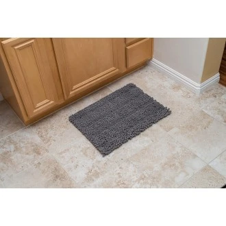 Kittrich Stephan Roberts Plush Stripe Chenille Bath Mat, Gray 17" x 24"
