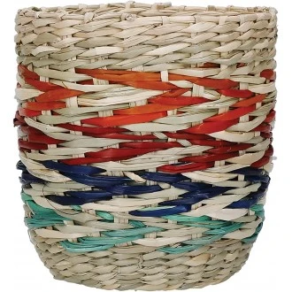 Kitchen Craft Woven Seagrass Planter with Rainbow Stripe Design