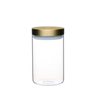 MasterClass Airtight Medium Glass Food Storage Jar with Brass Lid,1 Litre (1.75 Pints)