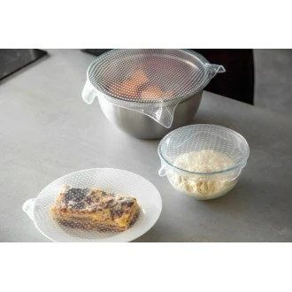 MasterClass Set of 4 Silicone Stretch Lids - Reusable Eco-Friendly Cling Film Alternatives, 25 and 15cm