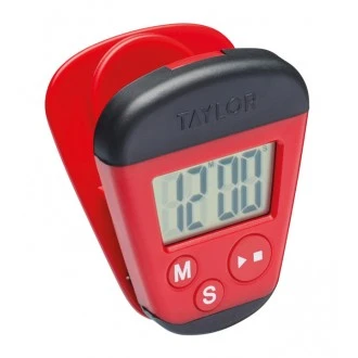Taylor Pro Digital Kitchen Timer with Stopwatch Function, with Clip for Notes and Magnetic Back, Portable, with Countdown Function, Red/Black