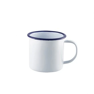 Neville Genware Enamel Mug White with Blue Rim, 36cl/12.5oz