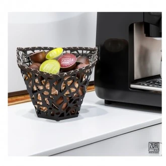 Zuri Coffee Pod Holder/Fruit ~Basket, Hand-Stitched Leather Rim-Black 