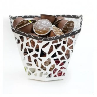 Zuri Coffee Pod Holder/Fruit ~Basket, Hand-Stitched Leather Rim-White 