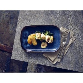 Neville Genware Terra Porcelain Aqua Blue Rectangular Plate, 24 x 16.5cm