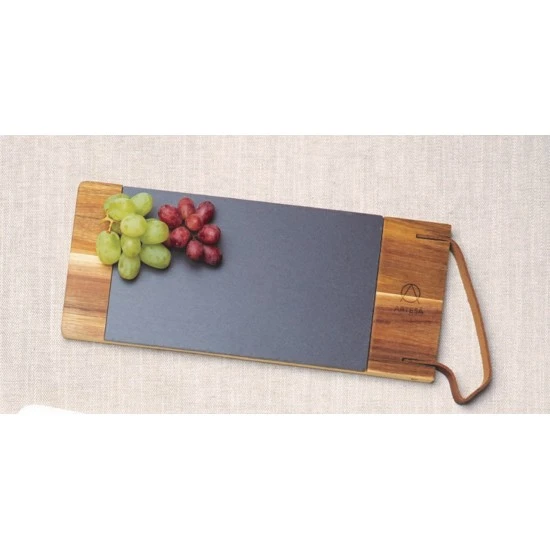 Artesà Wooden Tray with Leather Strap and Removable Slate Serving Platter, 47 x 16 cm (18.5" x 6½"), Metallic/Brown, ARTSERVLEATH Shop quality Artesà Wooden Tray with Leather Strap and Removable Slate Serving Platter, 47 x 16 cm (18.5" x 6½"), Metallic/Brown in Kenya from vituzote.com Shop in-store or online and get countrywide delivery!
