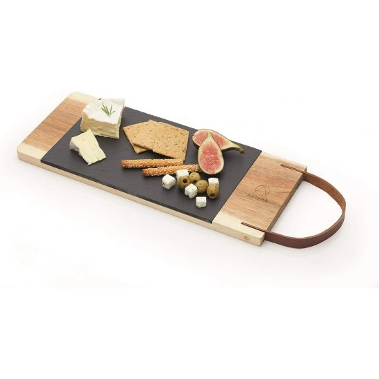 Artesà Wooden Tray with Leather Strap and Removable Slate Serving Platter, 47 x 16 cm (18.5" x 6½"), Metallic/Brown, ARTSERVLEATH Shop quality Artesà Wooden Tray with Leather Strap and Removable Slate Serving Platter, 47 x 16 cm (18.5" x 6½"), Metallic/Brown in Kenya from vituzote.com Shop in-store or online and get countrywide delivery!