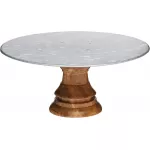 Industrial Kitchen Wooden Cake Stand with Steel Platter, Steel, Multi-Colour, 19.5 cm