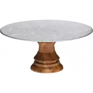Industrial Kitchen Wooden Cake Stand with Steel Platter, Steel, Multi-Colour, 19.5 cm