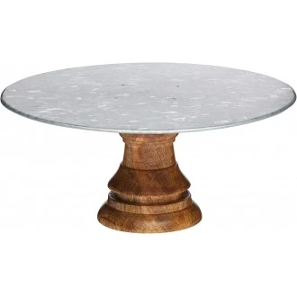 Industrial Kitchen Wooden Cake Stand with Steel Platter, Steel, Multi-Colour, 19.5 cm