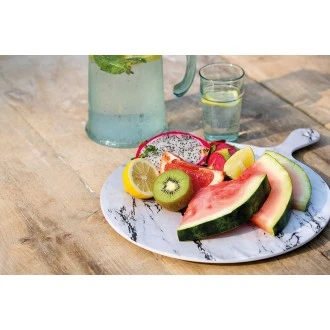 KitchenCraft "We Love Summer" Round Melamine Marble-Effect Food Serving Platter
