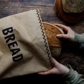 Natural Elements Eco Jute Bread Bag with Drawstring-100% Cotton, 34 x 17 x 42 cm