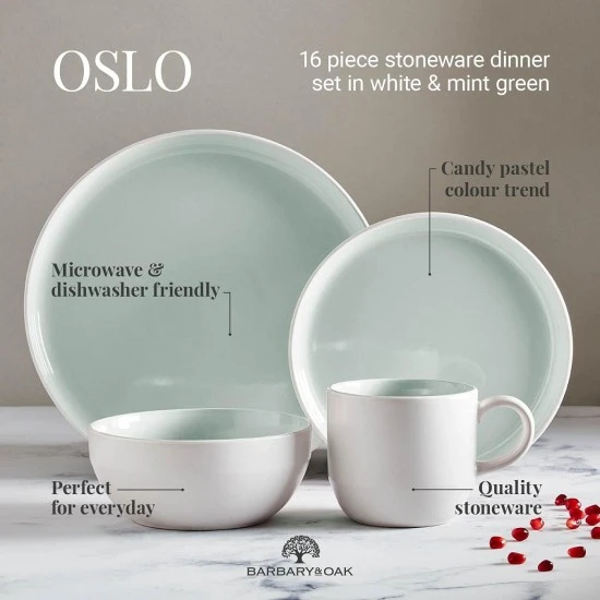 Shop quality Tower Barbary & Oak Oslo 16 Piece Dinnerware Set, Stoneware, White and Peppermint Green in Kenya from vituzote.com Shop in-store or online and get countrywide delivery!