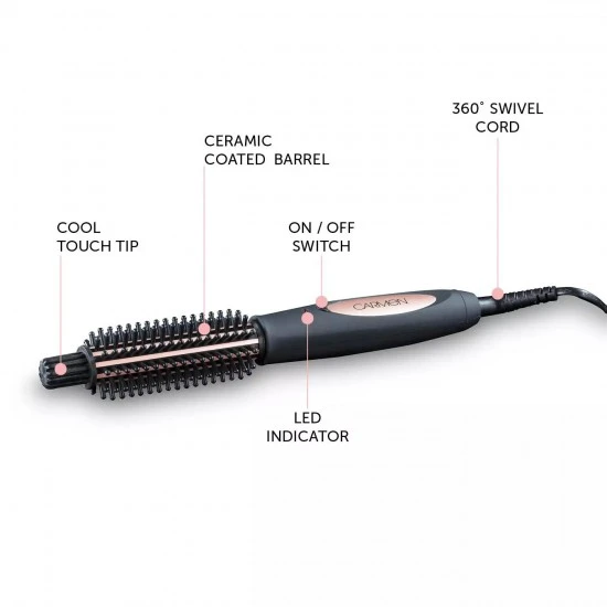 Shop quality Carmen Noir Volume Styling Brush with Ceramic heated barrel and 360° Anti-Tangle Swivel Cord, Black & Rose Gold. in Kenya from vituzote.com Shop in-store or online and get countrywide delivery!