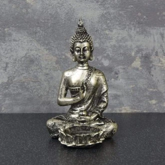 Candlelight Buddha Candle Holder Silver Effect, 13.5cm 
