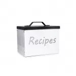 Zuri Steel Powder-Coated Recipe Box with dividers (Appetizers, Salads, Soups, Mains & Desserts)-White