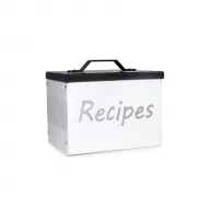 Zuri Steel Powder-Coated Recipe Box with dividers (Appetizers, Salads, Soups, Mains & Desserts)-White