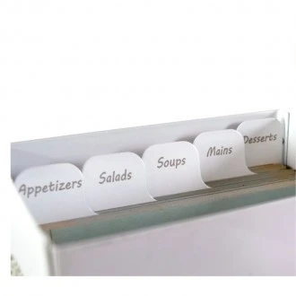 Zuri Steel Powder-Coated Recipe Box with dividers (Appetizers, Salads, Soups, Mains & Desserts)-White