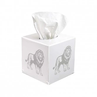 Zuri Lion Design Tissue Box Cover, White