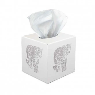 Zuri Leopard Design Tissue Box Cover, White