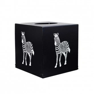 Zuri Zebra Design Tissue Box Cover, Matt Black