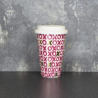 Candlelight Hugs & Kisses Travel Mug, Pink and Gold, 15cm