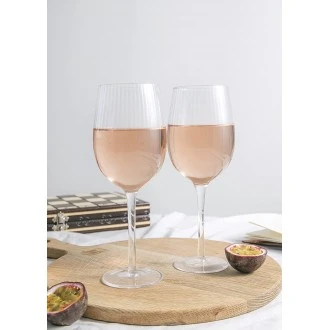 BarCraft Ribbed Wine Glasses, Set of 2 Large Patterned Glasses in Gift Box, 450ml