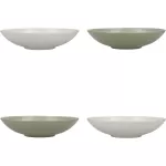 Kitchen Craft Pasta Bowls Set of 4 in Gift Box, Lead-Free Glazed Stoneware, Green / Cream, 22cm