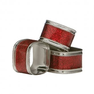 Premier Red Glitter Napkin Ring - Set of 4, Red