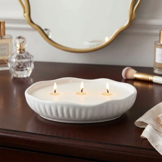 Dunelm Churchgate Medium 3 Wick Oval Wax Filled 20cm in Ivory  - Fig & Cedarood