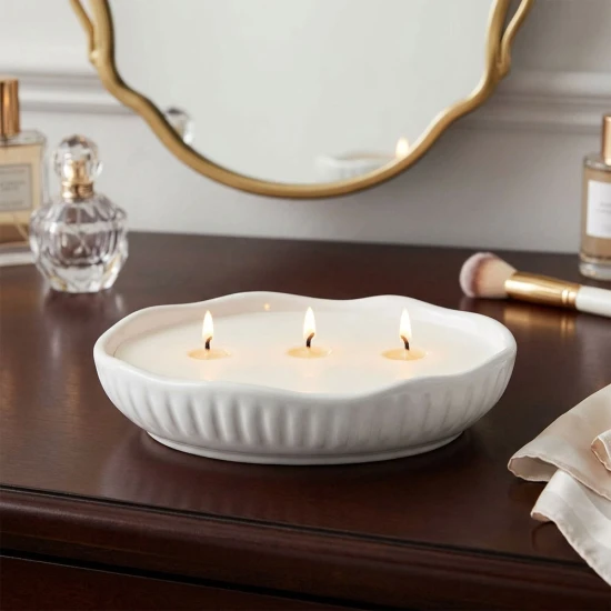 Dunelm Churchgate Medium 3 Wick Oval Wax Filled 20cm in Ivory  - Fig & Cedarood