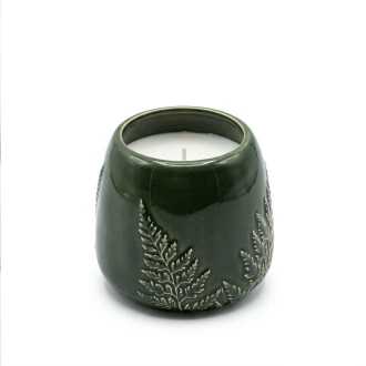  Dunlem Wax Filled Cermic Pot Churchgate Embossed Fern Olive,8cm Dia  - 2.1% Olive Leaf & Fern Scent