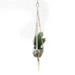 Dunlem Hanging Ceramic Pot woth Tropical look plant , White, 30cm - Macrame hanger