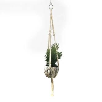 Dunlem Hanging Ceramic Pot woth Tropical look plant , White, 30cm - Macrame hanger