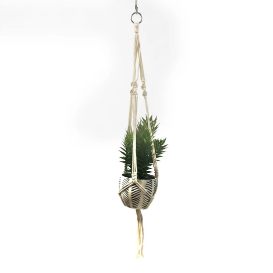 Dunlem Hanging Ceramic Pot woth Tropical look plant , White, 30cm - Macrame hanger