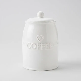  Ceramic Embossed Heart Coffee Storage Jar (12cm, White