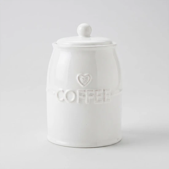  Ceramic Embossed Heart Coffee Storage Jar (12cm, White