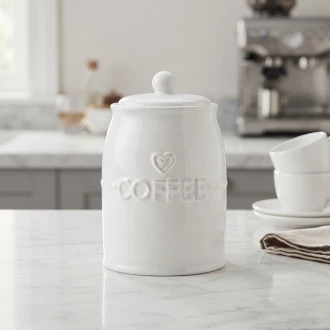  Ceramic Embossed Heart Coffee Storage Jar (12cm, White