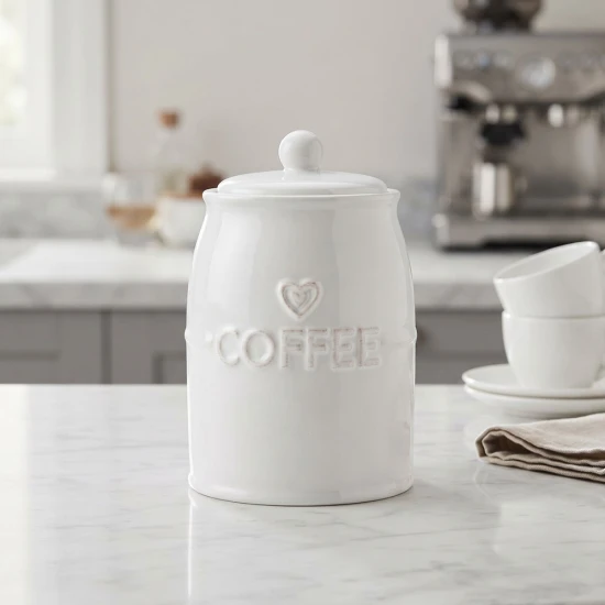  Ceramic Embossed Heart Coffee Storage Jar (12cm, White