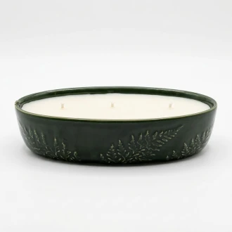 Candlelight Churchgate Multi Wick Oval Wax Filled Ceramic Pot Candle, Olive green & Fern , 20cm