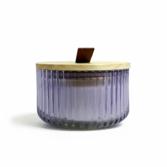 Candlelight Ridged Glass Candle With Wooden Lid Lilac With 4% Blossom Musk Scent