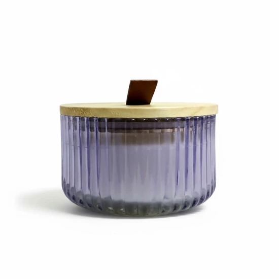 Candlelight Ridged Glass Candle With Wooden Lid Lilac With 4% Blossom Musk Scent