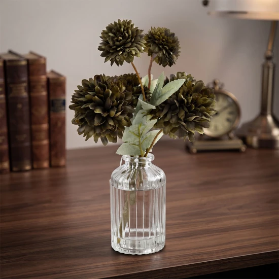  Dunlem Kiku Stemu Green in Clear Vase 